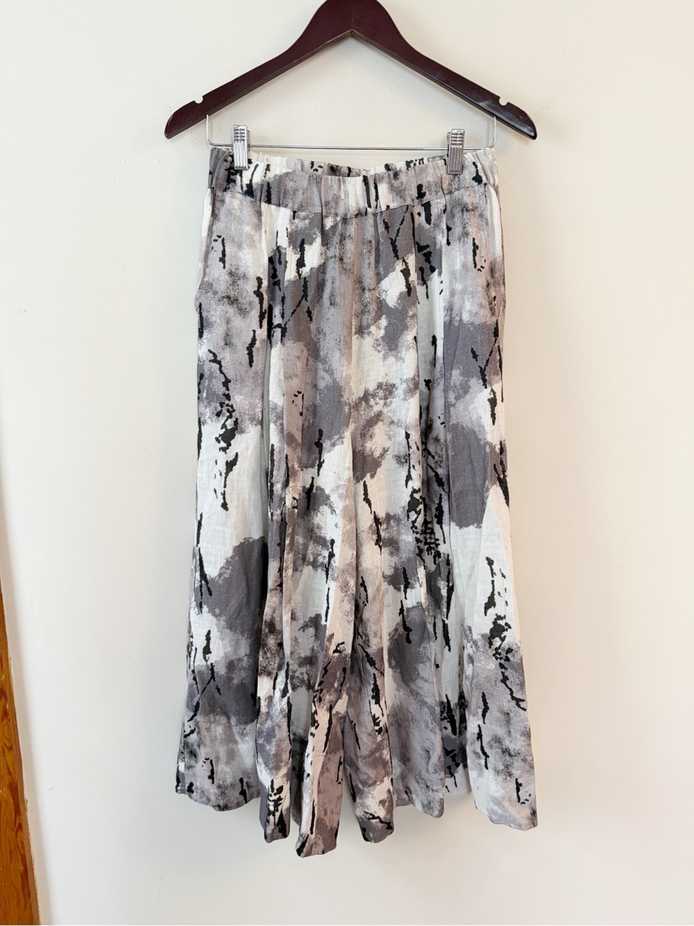 Alembika Abstract Print Wide Leg Women's Linen Pants Gray & Cream Size XS (4-6)